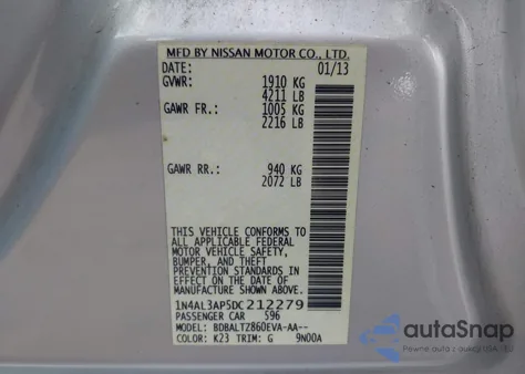 2013 Nissan Altima 2.5 Sv from USA, damaged, VIN 1N4AL3AP5DC212279